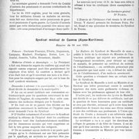 3167 - Page 3072 - Partie professionnelle, Hygiène, Assistance, Mutualité, Intérêts corporatifs, Variétés. Comptes rendus, documents, pièces officielles. Fédération des Syndicats médicaux d’Eure-et-Loir / Syndicat médical de Cannes (Alpes-Maritimes), Réunion du 16 mai 1929