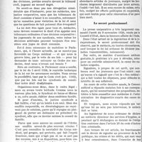 3225 - Page 3130 - Partie professionnelle, Hygiène, Assistance, Mutualité, Intérêts, corporatifs, Variétés. Le mouvement syndicaliste de l'année. L’Ordre des médecins / Le secret professionnel