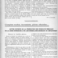 3363 - Page 3268 - Partie professionnelle, Hygiène, Assistance, Mutualité, Intérêts corporatifs, Variétés. Travaux Originaux. Variétés. Hymne à la Palestine [Dr G. Lavalée] / Comptes rendus, documents, pièces officielles. Lettre ouverte de la fédération des syndicats médicaux de la Loire-inférieure à MM. les conseillers généraux du département