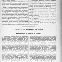 3366 - Page 3271 - Partie professionnelle, Hygiène, Assistance, Mutualité, Intérêts corporatifs, Variétés. Comptes rendus, documents, pièces officielles. Lettre ouverte de la fédération des syndicats médicaux de la Loire-inférieure à MM. les conseillers généraux du département / Faculté de médecine de Paris. Enseignement et actes de la Faculté