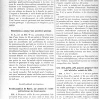 3417 - Page 3322 - Partie scientifique. L'Actualité Scientifique. Les Sociétés Savantes. Lyon. Société nationale de médecine et des sciences médicales. Torsion d’un kyste du parovaire / Gastro-entérostomie et fils de soie / Hémoptysie au cours d’une anesthésie générale / Société médicale des hôpitaux. Pseudo-paralysie de Parrot, par gomme de l'extrémité inférieure du fémur gauche / Accidents rénaux consécutifs à la vaccination antidiphtérique par l’anatoxine / Gros coeur, petite aorte, asystolie progressive chez un sujet atteint de maladie de Little