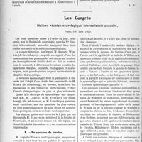 3419 - Page 3324 - Partie scientifique. L'Actualité Scientifique. Les Sociétés Savantes. Lyon. Société médicale des hôpitaux. Puberté précoce chez deux parkinsoniens poste-encéphalitiques / Gommes miliaires syphilitiques réalisant le tableau clinique de la granulie / Les Congrès. Dixième réunion neurologique internationale annuelle. Le spasme de torsion – M. Auguste Wimmer