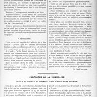 3430 - Page 3335 - Partie professionnelle, Hygiène, Assistance, Mutualité, Intérêts corporatifs, Variétés. Travaux Originaux. Sou médical. Rapport du Secrétaire Général. Déontologie / Chronique de la mutualité. Encore et toujours un nouveau projet d’assurances sociales [Dr Paul Boudin]
