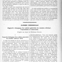 3478 - Page 3383 - Partie scientifique. Travaux Originaux. Mariages consanguins, par le Dr Henri Vignes / Clinique chirurgicale. Diagnostic étiologique d'un oedème généralisé du membre inférieur. Traumatisme et tuberculose, d’après une leçon du Professeur Delbet. Diagnostic étiologique d’un oedème généralisé du membre inférieur droit