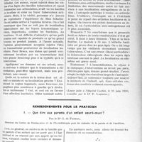 3480 - Page 3385 - Partie scientifique. Travaux Originaux. Clinique chirurgicale. Diagnostic étiologique d'un oedème généralisé du membre inférieur. Traumatisme et tuberculose, d’après une leçon du Professeur Delbet. Traumatisme et tuberculose / Renseignements pour le praticien. Que dire aux parents d’un enfant sourd-muet ?, par le Dr G. de Parrel