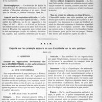 3514 - Page 3419 - Partie professionnelle, Hygiène, Assistance, Mutualité, Intérêts corporatifs, Variétés. Comptes rendus, documents, pièces officielles... Syndicat de Cannes, Assemblée générale du 22 août 1929 / A P. I. M. Enquête sur les prompts secours en cas d’accidents sur la voie publique, Suite