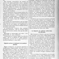 3568 - Page 3473 - Partie scientifique. L’Actualité Scientifique. La Presse. La coexistence pleuro-péritonéale de la tuberculose et les troubles menstruels dans la tuberculose géni- to-péritonéale [(La Presse Médicale, 11 mai 1929)] / Diagnostic précoce et traitement de la paralysie générale [(Revue médicale de l’Est, avril 1929)] / Le diagnostic du syndrome entéro-rénal, Ses difficultés [(Paris médical, 22 juin 1929)] / La voie orbito-occipitale en électrothérapie et électro-physiologie des voies centrales motrices [(La Médecine, juin 1919)]