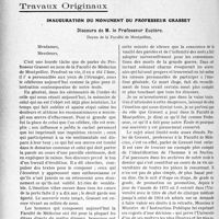 3581 - Page 3486 - Partie professionnelle, Hygiène, Assistance, Mutualité, Intérêts corporatifs, Variétés. Travaux Originaux:. Inauguration du monument du professeur grasset, Discours de M. le Professeur Euzière