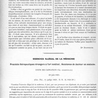 3589 - Page 3494 - Partie professionnelle, Hygiène, Assistance, Mutualité, Intérêts corporatifs, Variétés. Travaux Originaux:. Th. Tuffier, (1857-1929) / Exercice illégal de la médecine. Procédés thérapeutiques étrangers à l'art médical. Assistance de Docteur en médecine [Dr Paul Boudin]