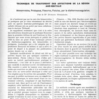 3697 - Page 3602 - Partie scientifique. Travaux Originaux. Technique de traitement des affections de la région ano-rectale. Hémorroïdes, Prolapsus, Fissures, Fistules, par la diathermocoagulation, par le Dr Durand Boisléard