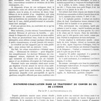 3703 - Page 3608 - Partie scientifique. Travaux Originaux. Sur une méningite tuberculeuse guérie [Dr. Camescasse]. Hémorroïdes, Prolapsus, Fissures, Fistules, par la diathermocoagulation, par le Dr Durand Boisléard / Diathermo-coagulation dans le traitement du cancer du col de l’utérus, par le Dr J. de Fourmestraux