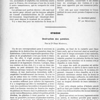 3733 - Page 3638 - Partie professionnelle, Hygiène, Assistance, Mutualité, Intérêts corporatifs, Variétés. Travaux Originaux. Barèmes de la Société mutuelle de retraite des médecins du front (N° 112 de la Caisse autonome). Age d’entrée en jouissance de 60 à 70 ans / Hygiène. Destruction des punaises, par le Dr René Martial