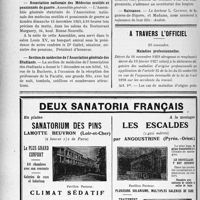 3763 - Page 3668-VIII - Dernières nouvelles. Lyon / Le dîner du « Nord-Médical » / Association nationale des Médecins mutilés et pensionnés de guerre / Section. de médecine de l’Association générale des Étudiants / Hôpitaux de Limoges / Hôpitaux de Toulon / Naissance / A travers l’officiel. Maladies professionnelles