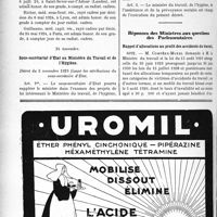 3767 - Page 3672-XII - A travers l’officiel. Service de santé des Colonies / Service de Santé militaire / Sous-secrétariat d’Etat au Ministère du Travail et de l’Hygiène / Réponses des Ministres aux questions des Parlementaires. Rappel d’allocations au profit des accidents du travail
