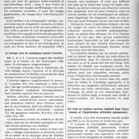 3790 - Page 3695 - Partie scientifique. L'Actualité Scientifique. La Presse. Sur la séméiologie de l’adénopathie trachéo-bronchique tuberculeuse de l’enfance [(La Presse médicale, 28 septembre 1929)] / La chirurgie chez les diabétiques depuis l’insuline [(La Presse médicale, 4 septembre 1929)] / Valeur de l’ostéosynthèse dans le traitement des fractures diaphysaires fermées des deux os de la jambe [(La Presse médicale, 24 août 1929)] / De l’état du système nerveux végétatif dans l’hypotension et l’hypertension artérielles permanentes [(La Presse médicale, 9 octobre 1929)]