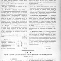 3812 - Page 3717 - Partie professionnelle, Hygiène, Assistance, Mutualité, Intérêts corporatifs, Variétés. Comptes rendus, documents, pièces officielles…. Syndicat médical de Chartres, Compte rendu de l’Assemblée générale du 13 octobre 1929 / A. P. I. M. Enquête sur les « prompts secours » en cas d’accident sur la voie publique, (Suite et fin)