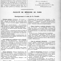 3818 - Page 3723 - Partie professionnelle, Hygiène, Assistance, Mutualité, Intérêts corporatifs, Variétés. Comptes rendus, documents, pièces officielles…. A. P. I. M. Enquête sur les « prompts secours » en cas d’accident sur la voie publique, (Suite et fin) / Faculté de médecine de Paris. Enseignement et actes de la Faculté