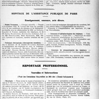 3820 - Page 3725 - Partie professionnelle, Hygiène, Assistance, Mutualité, Intérêts corporatifs, Variétés. Faculté de médecine de Paris. Enseignement et actes de la Faculté / Hôpitaux de l’assistance publique de Paris. Enseignement, concours, avis divers / Reportage professionnel. Nouvelles et Informations, (Voir les Dernières Nouvelles en tête des "Demi-Colonnes"). Nécrologie. [Dr Benoit Jeannin, Dr Félix Paliard, Dr Victor Chappet, Dr Renoux, Dr André Gaucheteux, Dr Balteaux, Dr Harlet] / Syndicat des médecins urologistes français / Banquet du Caducée normand