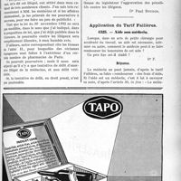 3824 - Page LXV-3729 - Correspondance. Exercice illégal de la médecine. Compérage avec un pharmacien, Remèdes secrets / Application du Tarif Fallières. Aide non-médecin
