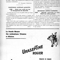 3825 - Page 3730-LXVI - Correspondance. Application du Tarif Fallières. Aide non-médecin / Assistance médicale gratuite. Droit aux soins en cas de changement de domicile / Questions médico-militaires. Maladie contractée en service, Droit aux soins gratuits