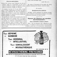 3842 - Page XI-3745 - A travers l’officiel. Médaille d’honneur des épidémies / Service de santé militaire / Enseignement de la médecine / Réponses des Ministres aux questions des Parlementaires. École d’infirmières existant en France