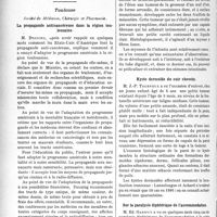 3869 - Page 3772 - Partie scientifique. L’Actualité Scientifique. Les Sociétés Savantes. Paris. Société d'hydrologie et de climatologie de Paris, Séance du 18 novembre 1929. Origine, description technique du radio-vaporarium sulfuré de Luchon / Toulouse. Société de Médecine, Chirurgie et Pharmacie. La propagande anticancéreuse dans la région toulousaine / Myome de l’intestin grêle / Kyste dermoïde du cuir chevelu / Sur la paralysie diphtérique de l’accommodation