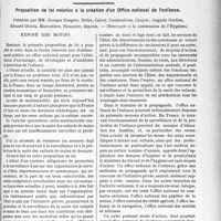 3890 - Page 3793 - Partie professionnelle, Hygiène, Assistance, Mutualité, Intérêts corporatifs, Variétés. Comptes rendus, documents, pièces officielles…. Mutualité familiale du corps médical français. Assemblée générale ordinaire, 18 novembre 1929 / Proposition de loi relative à la création d’un Office national de l'enfance