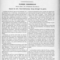3930 - Page 3831 - Partie scientifique. Travaux Originaux. Traitement sérothérapique et chirurgical des appendicites aiguës graves et des péritonites appendiculaires, par le Dr Pilven / Clinique chirurgicale, Hôtel-Dieu : M. le Professeur Hartmann. Cancer du sein. Coxo-tuberculose. Corps étranger du genou