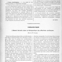 4009 - Page 3910 - Partie scientifique. L’Actualité Scientifique. Les Congrès. XXe Congrès français de médecine, (Suite). L’hypotension artérielle. Les hypotensions aiguës et subaiguës – M. A. Dumas / Thérapeutique. L’Adonis Vernalis dans la thérapeutique des affections cardiaques