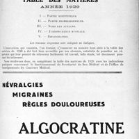 4038 - Page sans numérotation - Table des matières. Année 1929
