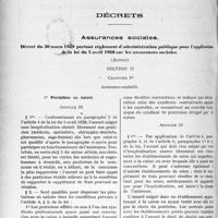 4091 - Page 5002 - Médecine sociale – Législation – Décrets – Règlements – Pièces officielles – Tarifs, etc. Décrets. Assurances sociales. Décret du 30 mars 1929 portant règlement d'administration publique pour l’application de la loi du 5 avril 1928 sur les assurances sociales
