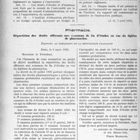 4103 - Page 5014 - Médecine sociale – Législation – Décrets – Règlements – Pièces officielles – Tarifs, etc. Décrets. Éducation physique. Règlement de l’institut d’éducation physique de l'Université de Strasbourg / Pharmacie. Répartition des droits afférents aux examens de fin d’études en vue du diplôme de pharmacien