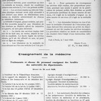 4132 - Page 5043 - Syndicats. Décrets. Education physique. Création et attribution de la médaille d’honneur de l’éducation physique / Enseignement de la médecine. Traitements et classes du personnel enseignant des facultés des universités des départements. Décret du 20 avril 1929