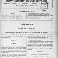 4154 - Page 5065 - Supplément documentaire. Médecine sociale - Législation - Décrets – Pièces officielles - Tarifs, etc / Sommaire / Décrets. Code de la Route. Modification des articles 4, 10, 23, 24 37 et 49 du code de la route