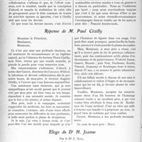 4215 - Page 12 - Les éloges. Eloge d’Auguste Cézilly, par le Dr A. Gassot / Réponse de M. Paul Cézilly / Eloge du Dr H. Jeanne, par le Dr J. Noir