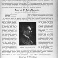 4268 - Page 61 - Lebanquet. Toasts et allocutions. Allocution de M. Hartenberg / Toast du Dr Laignel-Lavastine au nom de « La Maison du Médecin » / Toast du Dr Garrigues Au nom de l’Association professionnelle des journalistes médicaux