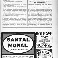 0012 - Page XIII-11 - A travers l’officiel. Hygiène publique / Réponses des Ministres aux questions des Parlementaires. Récompense aux médecins pour soins gratuits aux gendarmes