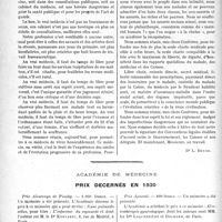 0059 - Page 58 - Partie professionnelle, Hygiène, Assistance, Mutualité, Intérêts corporatifs, Variétés. Comptes rendus, documents, pièces officielles. Sou médical. Syndicat des médecins de la Seine, Assemblée générale du 7 décembre 1930 / Académie de médecine. Prix décernés en 1930