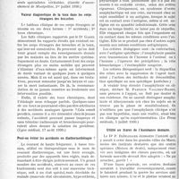 0105 - Page 104 - Partie scientifique. L’Actualité Scientifique. La Presse. Sur les évacuations extemporanées de l’utérus en fin de grossesse [(Gazette d’accouchement de Montpellier, 1er juillet 1930.)] / Valeur diagnostique de la toux dans les corps étrangers des bronches [(Lyon médical, 17 août 1930.)] / Peut-on éviter les accidents en diathermothérapie ? [(La Pratique médicale française, juillet 1930, A.)] / Ce qu’on doit entendre en médecine par anaphylaxie [(La Presse médicale, 5 juillet 1930.)] / Utilité au Maroc de l’Assistance dentaire [(Maroc médical, 15 juin 1930.)]