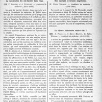 0106 - Page 105 - Partie scientifique. L’Actualité Scientifique. Les Sociétés Savantes. Paris. La régénération des coli-bacilles dans l’eau, (Académie de médecine ; 23-11-1930.) / Etat sanitaire et terrains magnésiens, (Académie de médecine 25-11-1930.) / La silicose pulmonaire existe-t-elle ?, (Académie de médecine ; 18-11-1930.)