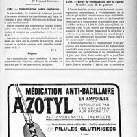 0142 - Page LXIII-141 - Correspondance. Application du Tarif Fallières. Refus techniquement motivé » pour radiographie / Consultation entre confrères / Fiscalité. Rejet de réclamation sur la valeur locative base de la patente