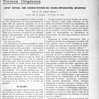 0160 - Page 159 - Partie scientifique. Travaux Originaux. L’état actuel des consultations de neuro-psychiatrie infantile, par le Dr Gilbert Robin