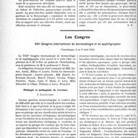 0257 - Page 256 - Partie scientifique. L’Actualité Scientifique. Les Sociétés Savantes. Paris. La gono-réaction. Son application au diagnostic des rhumatismes subaigus et chroniques, (Soc. méd. des hôp. de Paris ; 10-10-1930.) / Les Congrès. VIIIe Congrès international de dermatologie et de syphiligraphie, 5 au 9 août 1930. Etiologie et pathogénie de l’eczéma, J. Jadassohn