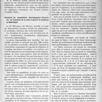 0326 - Page 325 - Partie scientifique. L’Actualité Scientifique. La Presse. Hypothèses concernant les principales réactions inflammatoires simples de la peau normale à l’excitation d’un agent pathogène [(Le Progrès médical, 12 juillet 1930.)] / Comment les acquisitions physiologiques récentes sur les fonctions de la peau éclairent le problème la balnéologie [(Paris médical, 2 août 1930.)] / Rôle des avitaminoses en physio-pathologie obstétricale [(Le Progrès médical, 2 août 1930.)]