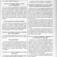 0330 - Page 329 - Partie scientifique. L’Actualité Scientifique. Les Sociétés Savantes. Paris. Société des chirurgiens de Paris, Séance du 5 décembre 1930. Un cas de grossesse extra-utérine / Cancers de l’oesophage traités avec succès par la radiumthérapie / Forme récidivante de la torsion du testicule / Volumineux corps étranger intra-vésical. Extraction par les voies naturelles / Pré-spondylolisthésis / Traitement de la luxation congénitale de la hanche sans plâtre / Deux cas d’épithélioma sudorifère / Montpellier. Société des Sciences médicales et biologiques de Montpellier et du Languedoc méditerranéen. Considérations thérapeutiques sur la fièvre de Malte. Essais de traitement par le novarsenobenzol / Deux cas de greffe autoplastique particulière de la conjonctivite et de la paupière / Quelques observations de tumeurs traitées par un mélange de cyclanols polyméthylphéniques et de composés diphénoliques, mettant en valeur son pouvoir de destruction élective des tissus néoplasiques