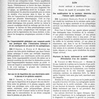 0331 - Page 330 - Partie scientifique. L’Actualité Scientifique. Les Sociétés Savantes. Montpellier. Société des Sciences médicales et biologiques de Montpellier et du Languedoc méditerranéen. Quelques observations de tumeurs traitées par un mélange de cyclanols polyméthylphéniques et de composés diphénoliques, mettant en valeur son pouvoir de destruction élective des tissus néoplasiques / De l’imperméabilité globulaire aux composés azotés non protéiques dans l’intoxication urémique et de ses conséquences au point de vue pathogénique / Sur une loi de répartition des non-électrolytes entre le plasma et les globules sanguins / Acrodynie au cours de 3 cas de poliomyélite antérieure aiguë / Lille. Société médicale et anatomo-clinique, Séance du mardi 25 novembre 1930. Des modifications de la calcémie, observées chez l’homme après radiothérapie / Fractures du bassin, intéressant la cavité cotyloïde (Présentation d’un des malades) / Un cas de disjonction prononcée de la symphyse pubienne