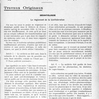 0338 - Page 337 - Partie professionnelle, Hygiène, Assistance, Mutualité, Intérêts corporatifs, Variétés. Travaux Originaux. Déontologie. Le règlement de la Confédération [G. Duchesne]
