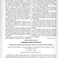 0343 - Page 342 - Partie professionnelle, Hygiène, Assistance, Mutualité, Intérêts corporatifs, Variétés. Travaux Originaux. Chronique syndicale. Les gardes dominicales dans le cadre du Syndicat médical [Dr Paul Boudin] / Chronique médico-militaire. L'Equipement du Service de santé d’une Armée en vue d’une bataille offensive [G. Duchesne]