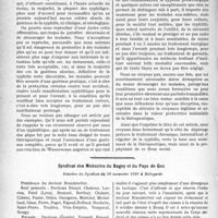 0357 - Page 356 - Partie professionnelle, Hygiène, Assistance, Mutualité, Intérêts corporatifs, Variétés. Comptes rendus, documents, pièces officielles. Le traitement chronique, intermittent et régulier de la syphilis doit rester la base, non seulement de la thérapeutique mais aussi de la prophylaxie de cette maladie / Syndicat des Médecins du Bugey et du Pays de Gex