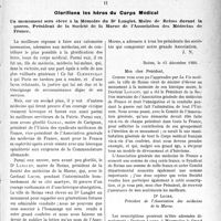 0390 - Page 389 - Propos du jour. La clinique médicale de l’Hôtel Dieu. Son histoire. — L’organisation du Prof. Carnot [J. Noir] / Glorifions les héros du Corps Médical. Un monument sera élevé à la Mémoire du Dr Langlet, Maire de Reims durant la guerre, Président de la Société de la Marne de l’Association des Médecins de France